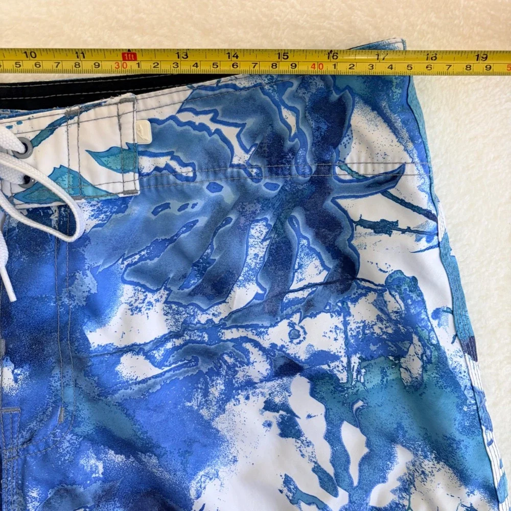 Rusty Mens Blue White Abstract Board Shorts Size 36‎ Surf Swim Trunks
